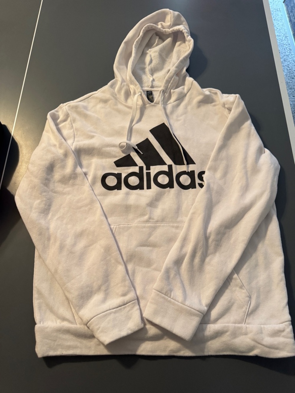 adidas White Hooded Pullover with Black Logo - Men’s Casual Sweatshirt